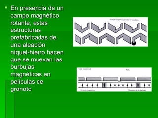 En presencia de un campo magnético rotante, estas estructuras prefabricadas de una aleación níquel-hierro hacen que se muevan las burbujas magnéticas en películas de granate 