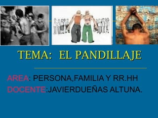 TEMA: EL PANDILLAJE
AREA: PERSONA,FAMILIA Y RR.HH
DOCENTE:JAVIERDUEÑAS ALTUNA.

 