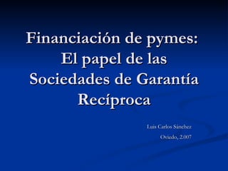 Financiación de pymes:  El papel de las Sociedades de Garantía Recíproca Luis Carlos Sánchez Oviedo, 2.007 