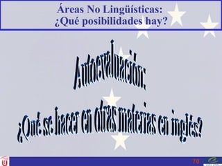 Áreas No Lingüísticas:  ¿Qué posibilidades hay? Autoevaluación: ¿Qué se hacer en otras materias en inglés? 