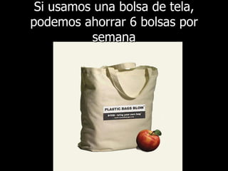 Si usamos una bolsa de tela, podemos ahorrar 6 bolsas por semana 