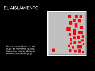 EL AISLAMIENTO En una composición con un grupo de elementos iguales, el de mayor peso es el que se encuentra aislado del grupo. 