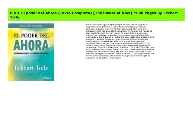P D F El Poder Del Ahora Texto Completo The Power Of Now Full Pa