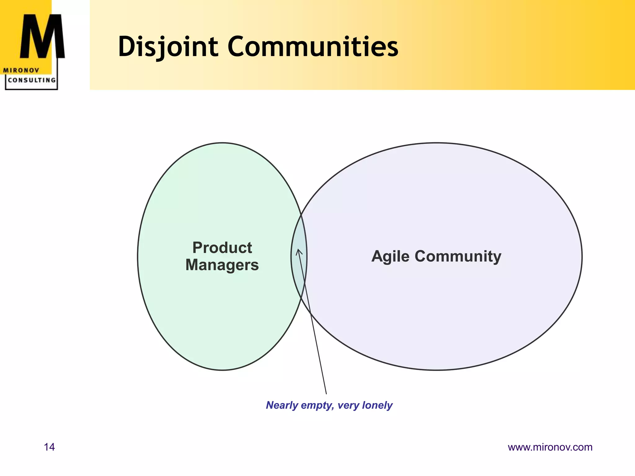 Disjoint CommunitiesProduct ManagersAgile CommunityNearly empty, very lonely