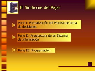 El Síndrome del Pajar Parte I: Formalización del Proceso de toma de decisiones Parte II: Arquitectura de un Sistema de Información Parte III: Programación  