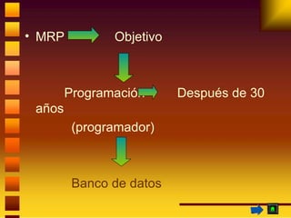 <ul><li>MRP  Objetivo </li></ul><ul><li>Programación  Después de 30 años </li></ul><ul><li>(programador) </li></ul><ul><li...