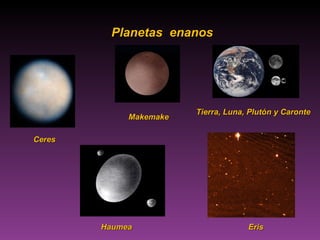 Planetas  enanos Ceres Tierra, Luna, Plutón y Caronte Haumea Makemake Eris 