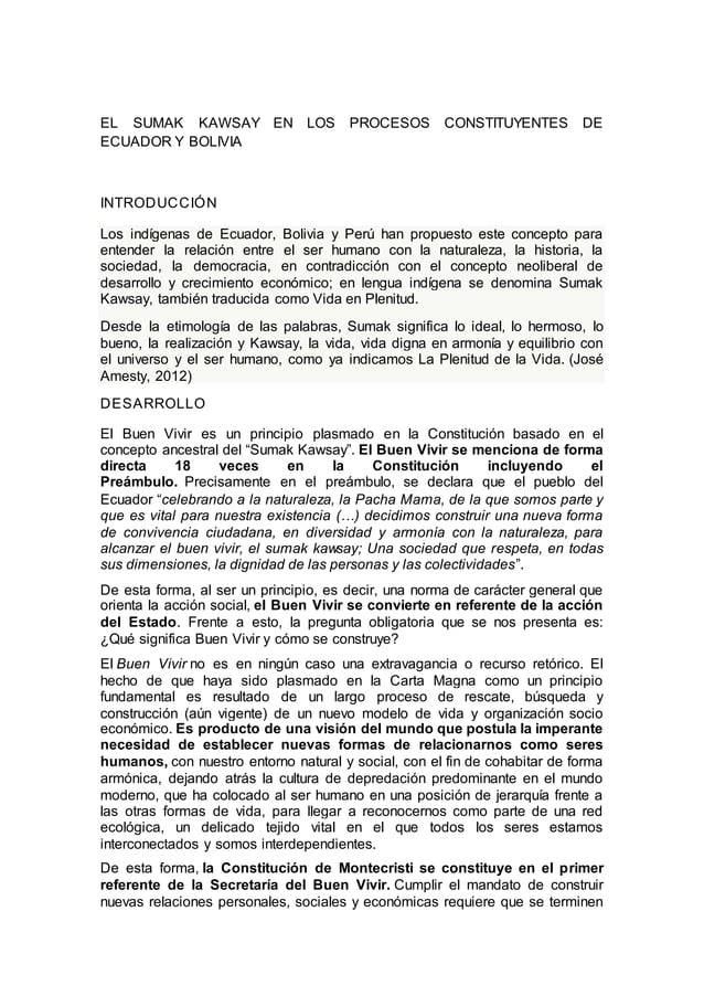 El sumakkawsayenlosprocesosconstituyentesdeecuadorybolivia PDF