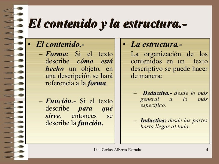 Estructura Basica Del Texto Descriptivo 2020 idea e