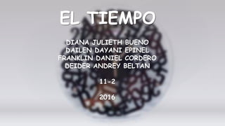 DIANA JULIETH BUENO
DAILEN DAYANI EPINEL
FRANKLIN DANIEL CORDERO
DEIDER ANDREY BELTAN
11-2
2016
EL TIEMPO
 