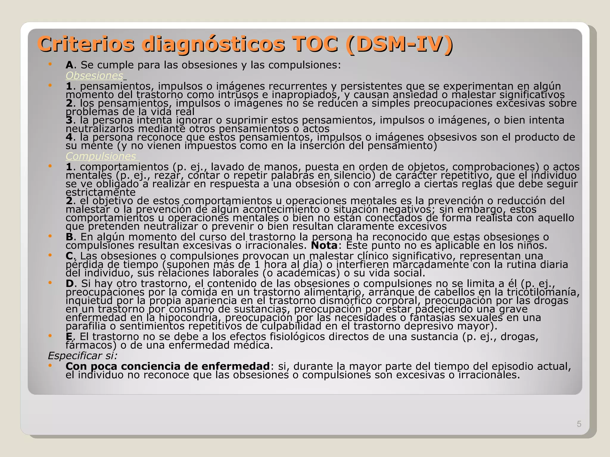 El Trastorno Obsesivo Compulsivo | PPT