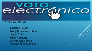  INTEGRANTES:
- Griselda Greyfa
- Nury Ticona Arocutipa
-Jhojan Cori
- Lilian Vasquez
- Miryan Ccalli Jinez
- Cristian Nina Mamani
 