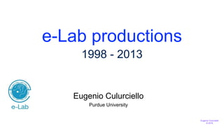 Eugenio Culurciello
© 2016
Eugenio Culurciello
Purdue University
e-Lab productions
1998 - 2013
 