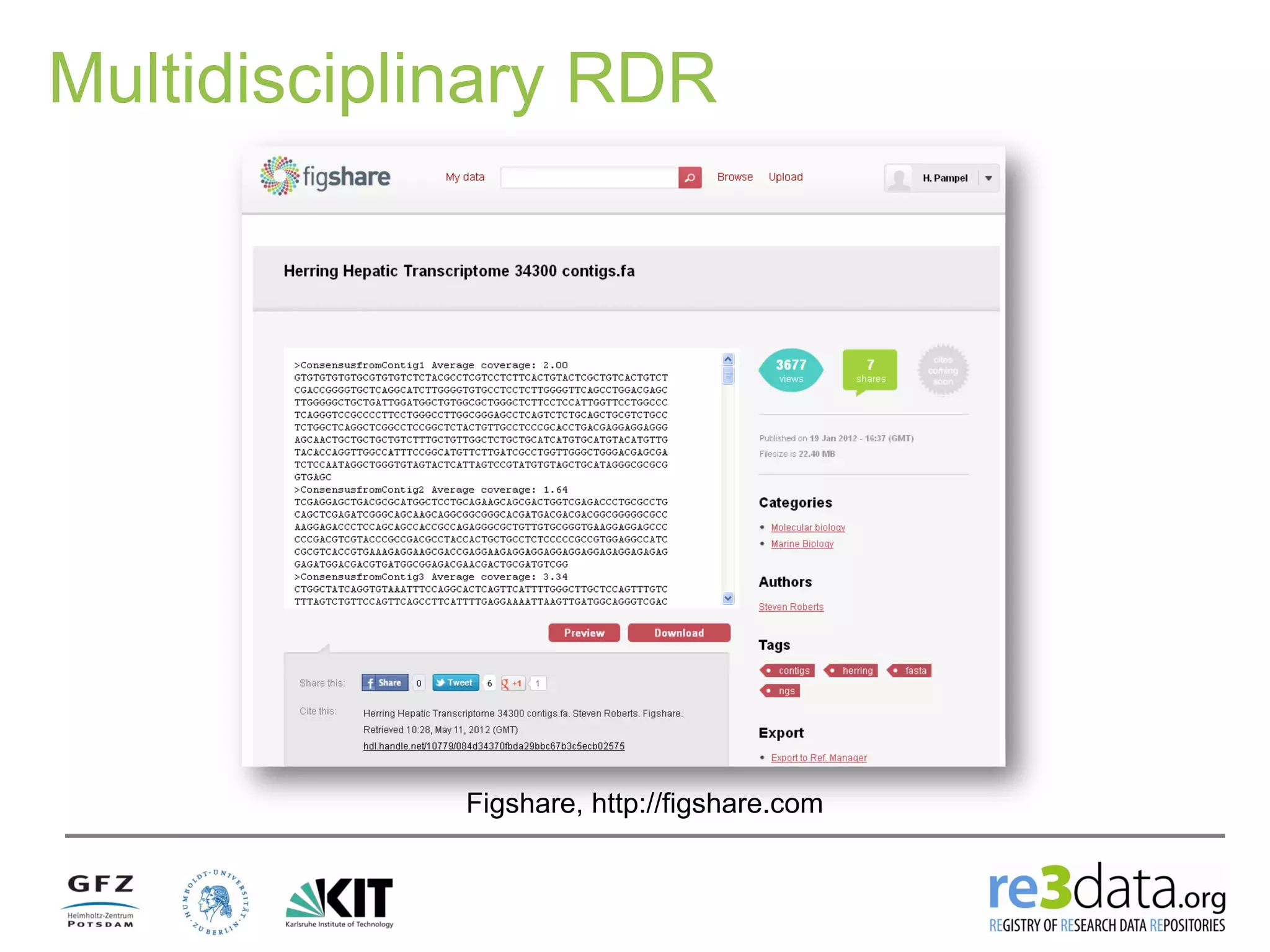 Figshare, http://figshare.com
Multidisciplinary RDR
 