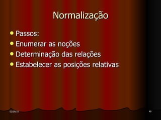 Normalização Passos: Enumerar as noções Determinação das relações Estabelecer as posições relativas 