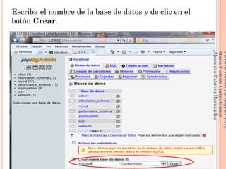 Escriba el nombre de la base de datos y de clic en el
botón Crear.
174
Elaboró:GuadalupeAngelesMata.
MaríaVictoriaCortesGómez.
AlmendraCabreraHernández
 