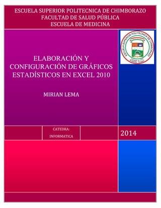 ESCUELA SUPERIOR POLITECNICA DE CHIMBORAZO
FACULTAD DE SALUD PÚBLICA
ESCUELA DE MEDICINA

ELABORACIÓN Y
CONFIGURACIÓN DE GRÁFICOS
ESTADÍSTICOS EN EXCEL 2010
MIRIAN LEMA

CATEDRA:
INFORMATICA

2014

 