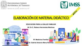 ELABORACIÓNDEMATERIALDIDÁCTICO
EDUCACION PARA LA SALUD FAMILIAR
M. En C. Rebeca Hernández Martínez
R1 Medicina Familiar
Dr. Gabriel Antonio Mena Ramírez
 