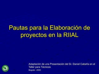 Pautas para la Elaboración de proyectos en la RIIAL Adaptación de una Presentación del Sr. Daniel Cabaña en el Taller para Técnicos Bogotá - 2000 
