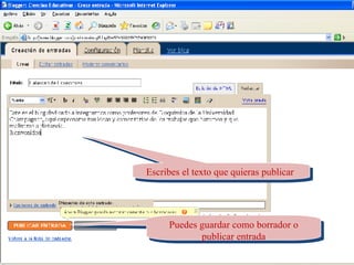 Escribes el texto que quieras publicar  Puedes guardar como borrador o publicar entrada 