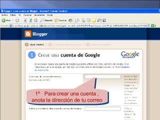 1º  Para crear una cuenta , anota la dirección de tu correo 