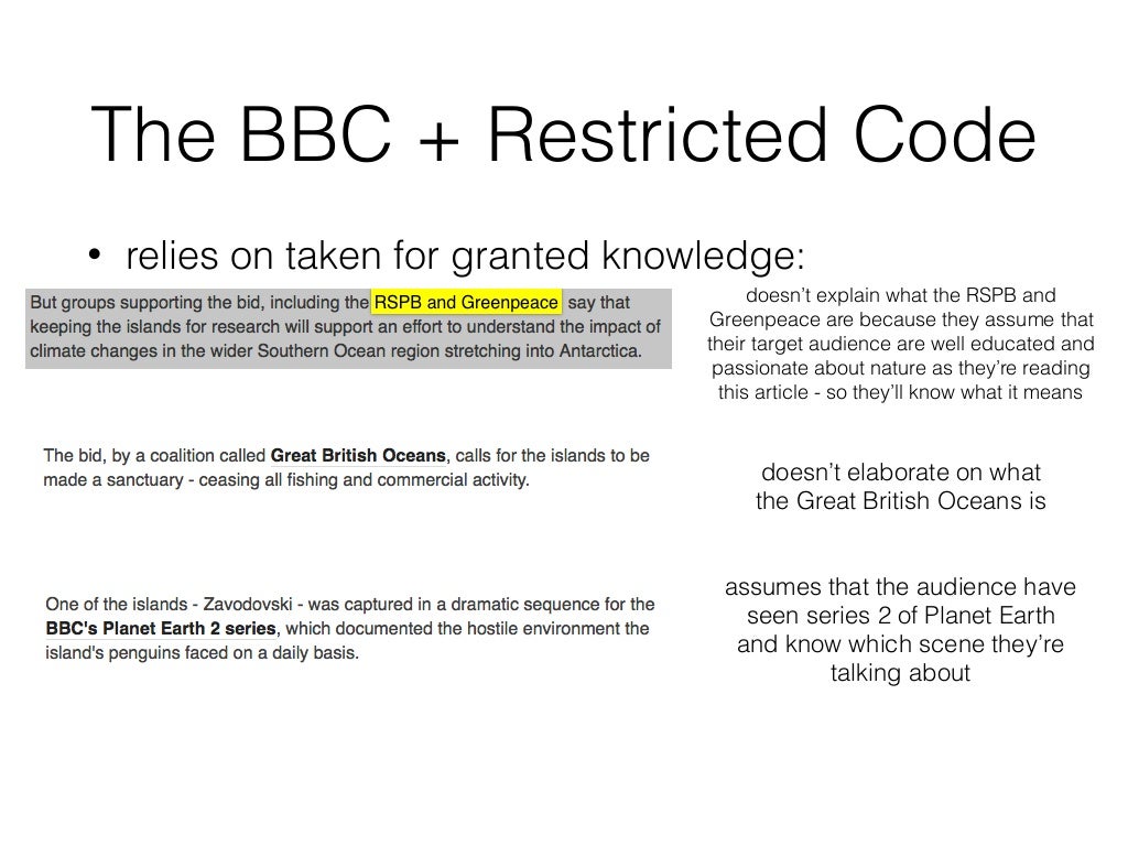 Elaborated and restricted codes