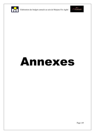 Page | 69
Elaboration des budgets annuels au sein de Marjane Fès Agdal
Annexes
 