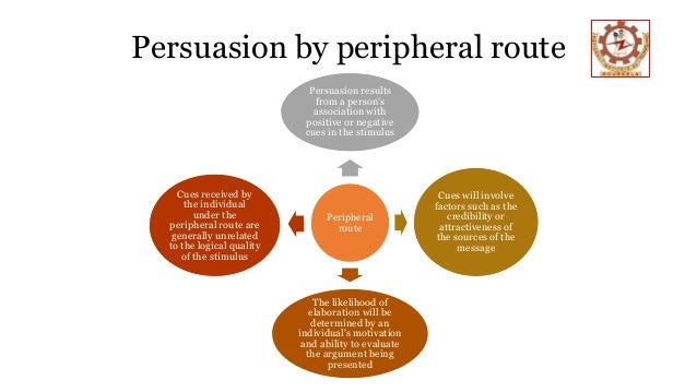 peripheral route and central route to persuasion Persuasion: the central route and the peripheral route the central route to persuasion the central route to persuasion involves careful consideration of information pertaining to the attitude object and its. peripheral route and central route to persuasion Persuasion: the central route and the peripheral route the central route to persuasion the central route to persuasion involves careful consideration of information pertaining to the attitude object and its.