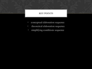 KEY POINTS


• conceptual elaboration sequence
• theoretical elaboration sequence
• simplifying conditions sequence
 