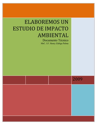2009
ELABOREMOS UN
ESTUDIO DE IMPACTO
AMBIENTAL
Documento Técnico
MsC. I.F. Henry Zúñiga Palma
 