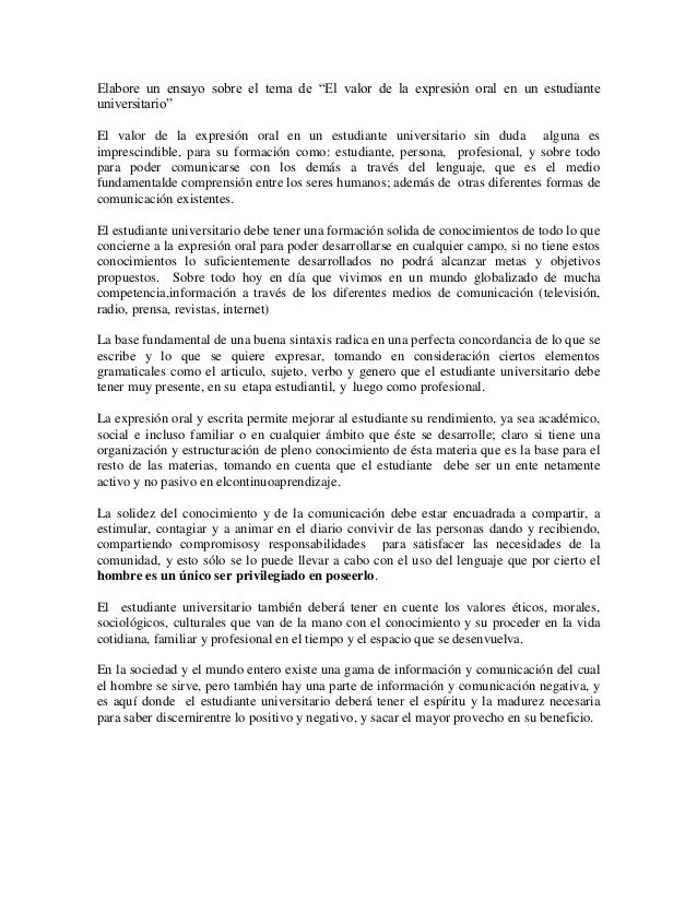 Elabore un ensayo sobre el tema de expresion oral