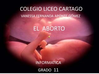 COLEGIO LICEO CARTAGO VANESSA FERNANDA APONTE GÓMEZ EL  ABORTO INFORMATICA GRADO  11 