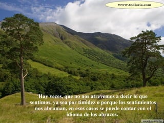 Hay veces, que no nos atrevemos a decir lo que sentimos, ya sea por timidez o porque los sentimientos nos abruman, en esos casos se puede contar con el idioma de los abrazos.  