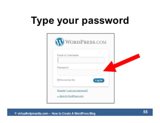  © virtualhelpmanila.com – How to Create A WordPress Blog 55
Type your password
 