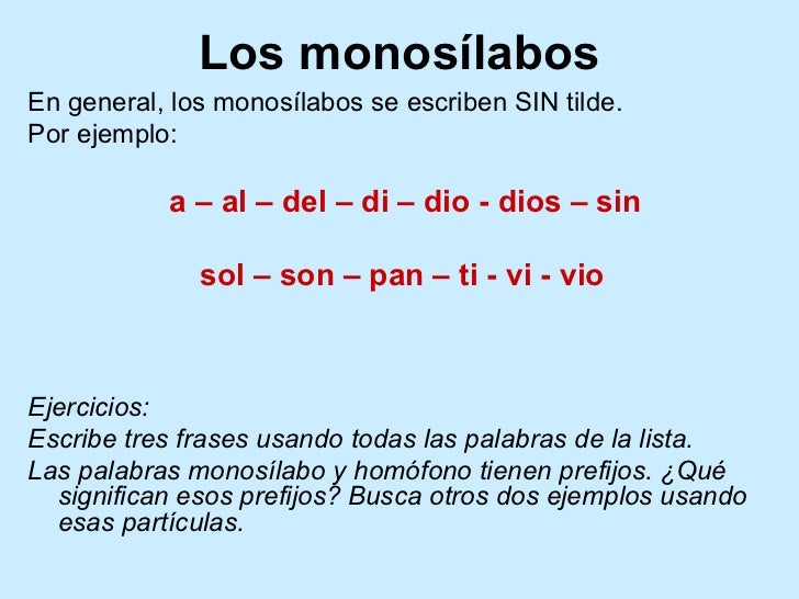 10 Palabras Monosilabas Con Acento Diacritico - Palabras español españa