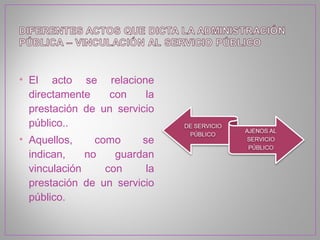 • El acto se relacione
  directamente   con     la
  prestación de un servicio
  público..
• Aquellos,     como     se
  indican,    no    guardan
  vinculación     con     la
  prestación de un servicio
  público.
 