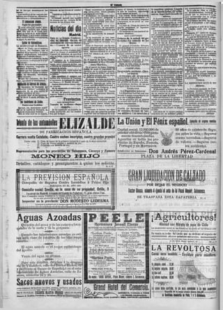 nanza el retrato, lo trasladaron á             la asamblea catalana.-Lle^ada                 que constantemente la ovacionaba
              las de dos que abandonaron los hiriendo en los brazos al conduc-                       Estas recorrieron en manifesta-                                                                                                                           En la calle del Pilar la ovación
                                                   tor.                                           ción varias calles, siendo jaleadas                          la sala de banderas, colocándole               de la Infanta Isabel.-El r^cíbi-
              barcos.                                                                                                                                                                                         miecto. Importante incendio de                fué estruendosísima, haciendo |a
                Los nombres de los vapores cap-       También se registraron otros he-            por algunos señoritos.                                       en el testero de honor.
                                                                                                                                                                  Las tropas fueron obsequiadas                           mieses.                           infanta que se detuviera el coche
              turados SOD «Pellawru», «Brietrigr», ridos.                •                           Al atardecer, los tumultos adqui-                                                                                                                      para corresponder con su saludo
              •Marichoru» y «Beinzbhieberg».          El Senado aprobó una moción                 rieron otro carácter, obligando á                            con un rancho extraordinario y á                  El Ayuntamiento ha comunicado
                                                                                                                                                               los oficiales, suboficiales, brigadas          al capitán general el acuerdo adop-           al entusiasmo del' público.
                                                   de pésame por las víctimas de los              intervenir á la fuerza pública, la
                       [I comonicailo
                                   ilmíi           sucesos de los últimos días.                   cual dió varias cargas para disol-
                                                                                                  ver la manifestación.
                                                                                                                                                               y sargentos, se les sirvió un vino
                                                                                                                                                               de honor.
                                                                                                                                                                                                              tado por la Corporación de ceder
                                                                                                                                                                                                              el terreno del monte Baldo para es-
                                                                                                                                                                                                                                                               En el témpio dei Pilar fué recibí,
                                                                                                                                                                                                                                                            da por el arzobispo y los canóni.
                       Nada de particular.                                                           A consecuencia de estos suce-                                La Junta de Obras del puerto ha             tablecer una escuela militar de avia-         gos.
                 E! perte oSciai del cuartel gene-
              ral alemán, recibido esta madru-
              fiféda. dice que en el frente occi-
              dental se luchó en la orilla ¡izquler-
              <a del Mosa, y en el teatro oriental
               f
                                                             Noticias del di       Madrid.
                                                                                                  sos resultó herido, de una pedra
                                                                                                  da, el teniente déla benemérita que
                                                                                                  mandaba las fuerzas.
                                                                                                     Se ha restablecido la tranquili-
                                                                                                                                                               elegido presidente al ingeniero
                                                                                                                                                               D. Lorenzo Dionis.
                                                                                                                                                                  Ha fondeado en este puerto el ca-
                                                                                                                                                               ñonero «Bonifaz».
                                                                                                                                                                                                              ción.
                                                                                                                                                                                                                  Los terrenos miden 38 hectáreas.
                                                                                                                                                                                                                  Las autoridades y generales de
                                                                                                                                                                                                              esta guarnición han cumplimenta-
                                                                                                                                                                                                                                                               Al dirigirse al altar de la Virgen,
                                                                                                                                                                                                                                                            la Capilla, cantó una solemne
                                                                                                                                                                                                                                                            salve.
                                                                                                                                                                                                                                                               Después, D.a Isabel de Borbón
                                                                                                                                                                                                                                                            adoró á la Virgen en su camarín.
m                                                                                                 dad.                                                                  SAN ILDEFONSO                         do al capitán general.
              nWe registró ningún acontecimien-                                                      Se ha nombrado un juez espe-                                                                                                                              AI salir de la B ÍSÍ ica se reanu-
                                                            Dato en La Granja.-Conferen-                                                                       Entierro de la señora del go-                      Este revistará 'en la próxima se-         daron las manifestaciones de entu
              to digno de mención.                          cias de Sánchez Guerra.-El            cial, que entenderá de cuanto ten-                           bernador.-La estancia de ios                   mana las fuerzas militares en el              siasmo y simpatía hasta el hotel
                       U M i U dpmis.
                                i l lct                     secretario de Lerroux deteni- ga relación con los sucesos ocu-                                                Reyes,                              campo de tiro de San Gregorio.                de Europa, donde se hospeda.
m                                                           do.—Cbusura de un centro rridos. de Segorreta que ha apa-
                                                                                                     Dicen                                                       El general Fernández Silvestre                   En la reunión del comité mauris-             Una compañía de infantería si-
              La na'sión yanqui en Rumania.                                agrario                                                                                                                            ta se leyó un telegrama de D. An
                                                                                                  recido ahogada una mujer llamada                             estuvo en Segovia representando al                                                           tuada en la plaza de ia Constitu-
                 Dicen de Viena que el ministro                Invitado por el Rey á comer, mar- María Bautista Iturrioz, de treinta,                                                                         gel Oseorio. que dice que la auto-            ción, rindió los honores.
              de Grecia, Mr. Grippcns, con el                                                                                                                  Rey en el entierro de la esposa del            ridad suprema del partido reco-
                                                            chó á La Granja el presidente del anos, desconociéndose si el acci-                                gobernador, Sr. Conde deReidoms,                                                                Por la noche invitó á cenar á las
              personal de la legación y el cónsul           Consejo de ministros, de cuyo Real dente fué casual ó se trata de un                                                                              mienda la abstención de los mau-              autoridades y durante el banquete
              general en^Budapest, marcharon                                                                                                                   antiguo caballerizo de D. Alfonso.             ristas en el acto organizado por
                                                            sitio no había vuelto todavía por la suicidio.                                                       La Reina y los Infantes pasearon                                                           fué obsequiada con una seténate,
              de Austria el sábado último.                                                                                                                                                                    los parlamentarios catalanes.                 por la rondalla zaragozana.
                BÍ Parlamento rumano ha hecho               noche.                                            VALENCIA                                         por la tarde en carruaje.
                                                                                                                                                                 El Monarca y el infante D. Fer-                  Acompañada de su dama la se-                 En el pueblo de Monreal de Ari-
              un entusiasta recibimiento á la mi-              El ministro de la Gobernación Eo el cuartel de Santo Domin-                                                                                    ñorita Beitrán de Lis y de su se-
                                                            ha conferenciado extraordinaria- go.-Homenaje al Rey.-El csño-                                     nando salieron en automóvil.                                                                 za un incendió ha destruido gran
              sión yanqui.                                                                                                                                                                                    cretario Sr. Coello, ha llegado pro-          cantidad de mieses, que estaban
                Bl jefe de la misión pronunció un           mente con el vizconde de Eza, con                                                                    Nada se sabe sobre la marcha                 cedente de Alhania de Aragón, la In-
                                                                                                           nero "Bonifaz».                                     del Rey á San Sebastián.                                                                     en las eras.
              pafrtólico discurso, elogiando el             el directóf de Scgrurldad c inspector    En el cuartel de Santo Domingo                                                                           fanta Isabel.
              béroismo de Rumania.                          general de policía.                                                                                          CIUDAD REAL                                                                           Créese que este siniestro ha sido
                                                                                                  donde se aloja el regimiento de                                                                                En las inmediaciones del castillo          intencionado.
               '^Afirmó que los Estados Unidos                 Esta entrevista versó sobre los Mallorca, se ha celebrado un gran-                                                                             de la Aljafería esperábanla las au-
                                                            servicios realizados estos días por dioso homenaje ai Rey, con moti-                               Desgraciado accidente.-Obre-                                                                    El vecindario acudió inmediata-
              están resueltos á ayudar al renaci-                                                                                                                                                             toridades civiles y militares e Im-
                  do de Rumania, enviándola                 la policía.                                                                                                 ;ro muerto                                                                          mente á sofocar el fuego, impidien-
                                                                                                  vo de j^aber enviado este su retra-                             Al descargar una mercancía en               portantes representaciones y comi-            do que éste se propagase á las
                  tto necesite.                                Nos manifestó el ministro que to dedicado al regimiento.                                                                                       siones de la Diputación, Ayunta-
                    Jefe del Gobierno, Mr. Bra-             habían sido detenidos en Santiago                                                                  la estación de Alcázar de áan Juan,                                                          eras próximas.
                                                                                                     El retrato, envuelto en la bande-                         el mozo Miguel Bomel, se le infla              miento, Audiencia, Universidad,
              Hano, agradeció el ofrecimiento.              el secretario de Lerroux, Sr. Agui- ra española, se descubrió ante una                                                                            Centros oficiales, Cruz Roja, dipu-                         FERROL
                                                            rre Metaca y D. Basilio Alvarez.      compañía, formada por todas las                              mó un bidón de alcohol, causándo               tados, senadores, generales, jefes            La cpnstruítora nsvd.-A sus
                   W B de firicas de Dilriilos.                Ambas detenciones tienen algu- armas que guarnecen la ciudad y
                                                            na relación.
                                                                                                                                                               le gravísimas heridas, de las que
                                                                                                                                                               falleció á los breves momentos.
                                                                                                                                                                                                              y oficiales de la guarnición y un Nu-                  obreros.
                     secretario de Hacienda del                                                   el regimiento de Mallorca, á los                                                                            merosísimo público.
              Oóbierno yanqui, comunica la                     Se ha clausurado el centro agra- acordes de la Marcha Real.                                                 PAMPLONA                               AI descender la infanta del auto-           La Sociedad española de Cons-
              instalación de un gran fábrica de             rio de Santiago.                                                                                        La Diputación navarra                                                                   trucciones navales, teniendo en
    i
                   tos extraídos del aire.                     El juez de guardia entregará á Trejo, en un coronel Sr. García
                                                                                                     El teniente
                                                                                                                  patriótico discurso,
                                                                                                                                                                                                               móvil el alcalde le dió la bienveni-
                                                                                                                                                                                                               da en nombre de la ciudad, ofre-             cuenta las circunstancias actuales
                                                            Aguirre Metaca y á Alvarez al juz- enalteció al Rey,                                                 La Diputación foral ha sido con-
                El precio total de las instalado-                                                                                                              vocada á sesión extraordinaria pa-              ciéndola un ramo de flores.                  y el encarecimiento de las subsis-
                   se eleva á cuatro millones de            gado especial.                                                                                                                                                                                  tencias, acói-dó convertir el plus
                                                                                                     Se leyeron diversos trabajos por                          ra el día 21 del mes actual.                       Hizo los honores á la egregia vi-
                 lars.                                                                            los suboficiales, brigadas y sar-                              De los acuerdos que se adopten                sitante el regimiento de Geróna.             provisional de un real diario, en
                                                                                                   gentos, siendo premiados aquéllos                           se enviará una copia á las Diputa-                 La infanta lé revistó á los acor-         que había aumentado los jornales,
                  ls
                  a      M  t e m      É   M u .                     SAN SEBASTIAN               cuyos temas tenísn íntima rela-                                                                                                                           en aumento permanente, conce-
                                                                                                                                                               ciones vascongadas.                             des de la Marcha Real.
                       Numerosas bombas.                    Tumulto de modistas.-Mujer ción con los deberes y virtudes del                                                                                        Después subió^ al carruaje, y             diendo, además, otro rcel desde e5
•¡km                                                                                                                                                                       ZARAGOZA                                                                         próximo jnSVSSlfG'<"*2Be
                jurante los desórdenes ocurri-                    §ll!!i íl*bogada.               Ejército.                                                                                                    acompañada del ^alcalde se dirigió
                                                               Se ha registrado un pequeño tu-       Terminada la lectura, los agra-                           Cesión de terrenos.-Escuela                     al Pilar.                                       AI conocer esta noticia se produ-
              dos en la capital de Portugal, se
              aírolaron numerosas bombas.                   multo promovido por las modisti- ciados con los primeros premios                                   de aviación.-Revista de tuer-                      Las cal es de la carrera estaban          jo inmenso júbilo entre los obreros.
                Uria de ellas cayó era un tranvía,          llas que huelgan.                      cogieron con los honores de orde-                           zas militares.-Los mauristas y                  ocupadas por un inmenso gentío,                                       RIVERA




              Mllífl
                                                                                                                                                               Capital social: 12 000.000 de                                              53 años de existencia. Segu-
                                              DE F A B R I C A C I O N ESPAÑOLA                                                                                pesetas efectivas. Completa-                                            >) ros sobre la vida.—Seguros
                                                                                                                                                                                                                                        •
              Barrera vuelta Cataluña.-Cuatro coches inscriptos, cuatro                                                                                           mente desembolsadas.
                                                                                                                                                               Agencias en todas las pro-                                                 contra incendios.—SeguroB
                         Coche núm. 25 Copa de honor de la primera categoría y copa de !a mancomunidad.
                           —        26. Copa del Vichy catalán y medalla de oro.                                                                               vincias de España, Francia,                                                de valores.—Seguros con-
                           —
                           —
                                    27. Premiado con medalla de oro.
                                    28.     —           —       —
                                                                                                                                                                Portugal y en Marruecos.                                                        tra accidentes.
              Representación para las provincias de Salamanca, Cáceres y Zamora                                                                                Subdirector en Salamanca:                     Dofl AfldíéS                               PéreZ-Cardfilial
                                                                                                                                                                                                   P L A Z A D E I A LIBERTAD
                                                       G A R A G E MODERNO, S A L A M A N C A                                                                                                                                                                                                                   -


              Detalles, catálogos y presupuestos á quien los solicite.
                                                                                                                                             25-a-3




                             PREVÍS Contra Incendios
                       Compañía de Seguros                                                                       á Prima Fija
                                                                                                                                                                                                                                                      J I
                                                                                                                                                                                                                                                                                                 fi I •
                                                            F U N D A D A E N E L AÑO 1883
                                                                                                                                                                                            m
                                                                                                                                                                                             WL             POR DEJAR EL NEGOCIO                                     •   •   •   .   •   • ••••;.:»;>'»r::¿--




                       Domicilio social: Sevilla, en ¡a casa de su propiedad, Orfila, 9
                           Sucursal en Madrid: Avenida de! Conde de Peñalver, 11, praf. (Gran Vía)                                                                                      r leseo. IÍIÍID 1 (lili al                m       i la Plaza I M ,
                       Esta Compañía cuenta TREINTA Y T R E S AÑOS DE EXISTENCIA y está representa-
                                 da en esta provincia por la Sra, Viuda é Hi]o de García Barrado.                                                                                            S E T R A S P A S A E S T A Z A P A T E R I A ",0-4
                       Inspector en la provincia: DON MODESTO LEDESMA
                                        (Autorizada la publicación por la Comisaría,general de Seguros en 6 de Marzo de 1909)              -a—




                               uas Azoadas
                 Curación del asma y de los catarros bron-                                                                                                Juvenil Eterna                                                                                     de sosa de Chile
              quiales de la nariz y de la garganta.                                                               se obtiene con los célebres preparados higiénicos PEELH
                                                                                                                         del sabio dermatólogo alemán Dr. Lehman.                                             La producción anual de las Nitrerías de ¿hile se aproxima á tres
                                                                                                                                                                                                              = = = = = millones de toneladas métricas -
                                                                                                                      "Lotion Peele,,                                Crema aCeci!ía„
                 Usando las inhalaciones azoadas ee evi-                                                                                                       do la instantánea al cutis blancura
                                                                                                                                                                                                              De veítta era todas las casas que se dedican a! asegodo de
                                                                                                                         AUT0MASAJE LIQUIDO
                                                                                                                                                                   distinguida, sin perjudicarlo.                          = abonos químicos mmerales.
              tan toda clase de catarros de las vías respi-                                                       tiene fama mundial por ser el ú n i c o
                                                                                                                  preparado verdad que quita por com-
                                                                                                                                                                          Pts. 10 el tarro.
                                                                                                                                                                                                              Para informes relativos á su aplicación como abono, dír/girse al Comité del NIIEAIO DE3¿0-
              ratorias.                                                                                           pleto las arrugas, pecas, manchas, gra-
                                                                                                                  nos, erupciones y cuantos otros defec-              Depilatorio                                                        S A D B CHILE, Madrid, Alrairar.te 19.                 120-a-3
                                                                                                                  tos tenga el cutis,                          destruye radicalm nte el vello sin 3
                                                                                                                           SIN P I N T A R L O                         causar el menor daño.
                 E l agua azoada es el mejor estimulante                                                           Ptas. 10 el frasco, y G medio frasco.       Ptas. 10 el fra-co y 15 doble frasco.

              del apetito.                                                                                           Frasco «María Guerrero»
                                                                                                                   Ptas. 25. (Tiene más que el triple con-
                                                                                                                                                                            CESÁJIL
                                                                                                                                                               hace crecer y aumenta las p e s t a ñ a s

                   Venta del agua en sifones.
                                                                                                                   tenido del frasco de ptas. 10;              de modo sorprendente. Inofensiva para
                                                                                                                                                                             la vista.                        Como este modelo. - Cosidas par
                                                                                                                     4tHierb¡oa Peele„                                 Pesetas 10 el frasco.
                                                                                                                   vence radicalmente la O B E S I D A D          "COLONIA PEEtE„
                  Para más detalles, dirigirse á la drogue-                                                                    por fricciones.
                                                                                                                     Pts. 15 frasco de litro y pts, 0 fras-
                                                                                                                                                               Composición vegetal. Es la más concen-


    •5
              ría de Villalobos, calle del Doctor Riesco, 82!                                                             co de un tercio de litro.
                                                                                                                                                                 trada y tiene un perfume delicioso.
                                                                                                                                                               Ptas. 12 frasco de litro y 6 tercio litro,     In ááüpla simll.. 12,50
              y 34 (frente al Banco de España),ó en el esta-                                                           "POLVOS PEELE,,
                                                                                                                   paros, finísimos y de pe; fume delicioso,
                                                                                                                                                                           TINTURA
                                                                                                                                                               para teñir instantáneamente las canas
                                                                                                                                                                                                              [n teroera osearla. 16,00
              blecimiento de Aguas Azoadas, calle de Za-
        1     mora, números 24 y 26.
                                                                                                                                no tieuea rival.
                                                                                                                         Pesetas, 5, 9 y 12 la caja.
                                                                                                                                                               completamente inofensiva. Castiño os
                                                                                                                                                                   enro y claro. Pts, 15 la caja.             la Bos-calí . .. 20,00
        •í.                                                                                                        De veoía:                            Plaza Mayor,       i m m       1,   U l m m i
                                                                                                                                                                                                              ía talilele legítimo. 18,00
              Sacos nuevos y usados
              para empaque de harinas, cereales, piensos, carbones, patatas, abo-
                                 nos, tierra y otros usos.                      =                                                                                                                             la caso más siirlida, la de más nenetts y la
                                                                                                                                                                                                              = = = = = Depósito de la mejor crema maroa SALON
              j ^ ^ c i m y H A yiGEÍlTE MARTIN ISIGÜEZ                            ^f^!™1?                                                   AUTOMOVIL ¥ COCHES A TODOS
              A h n a c é n de Semillas, Forrajeras y Hortalizas y Bazar de Ultramarinos finos.
                                                                                     h 80 Oct.
                                                                                                                                                 L O S TRENES. CALEFACCION.
                                                                                                            ••RVICIO ESPECIAL. T O D O COMFORT, • EN! E L CENTRO DE LA:CiUDAD|
                                                                                                                                                                                                                            la Reyollflsa.-fscslerilla He Piolo, 1 y l-Salomanca.
 