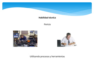 Habilidad técnica
Pericia
Utilizando procesos y herramientas
 