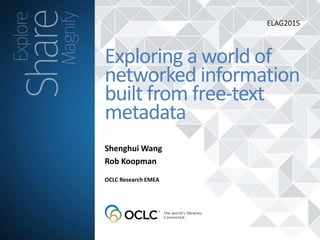 Shenghui Wang
Rob Koopman
Exploring a world of
networked information
built from free-text
metadata
OCLC Research EMEA
ELAG2015
 