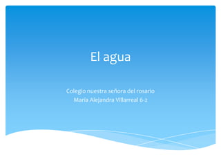 El agua

Colegio nuestra señora del rosario
  María Alejandra Villarreal 6-2
 