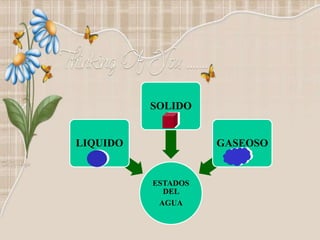 ESTADOS
DEL
AGUA
LIQUIDO
SOLIDO
GASEOSO