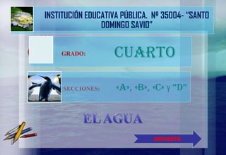 SECCIONES:
SIGUIENTE
INSTITUCIÓN EDUCATIVA PÚBLICA. Nº 35004- “SANTO
DOMINGO SAVIO”
CUARTO
«A», «B», «C» y “d”
GRADO:
 