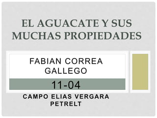 FABIAN CORREA
GALLEGO
11-04
CAMPO ELIAS VERGARA
PETRELT
EL AGUACATE Y SUS
MUCHAS PROPIEDADES
 