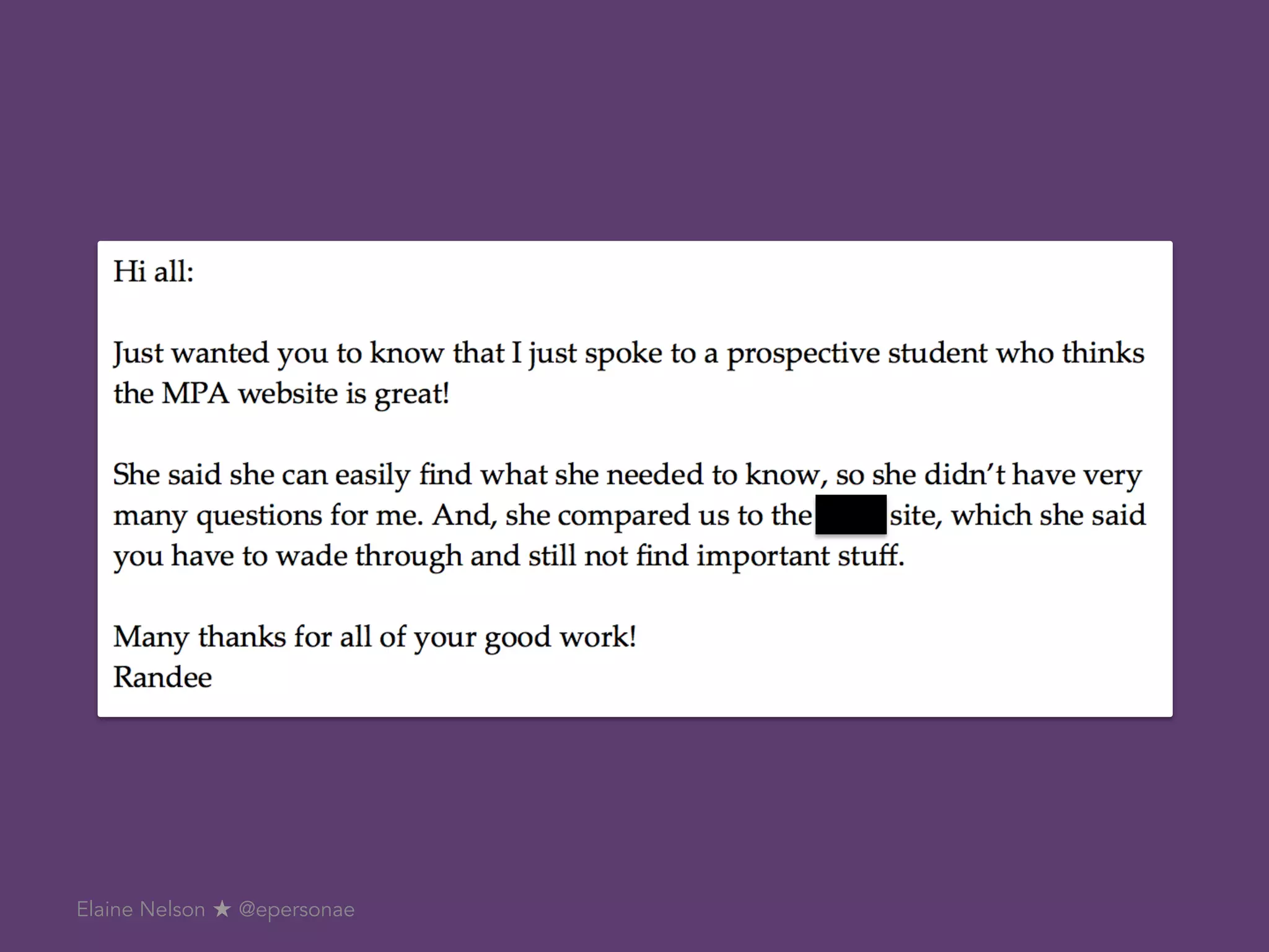 Elaine Nelson ★ @epersonae
 