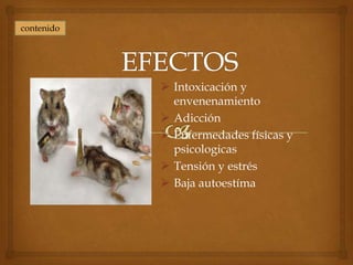 contenido




             Intoxicación y
              envenenamiento
             Adicción
             Enfermedades físicas y
              psicologicas
             Tensión y estrés
             Baja autoestíma
 