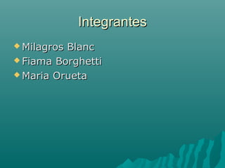 IntegrantesIntegrantes
 Milagros BlancMilagros Blanc
 Fiama BorghettiFiama Borghetti
 Maria OruetaMaria Orueta
 
