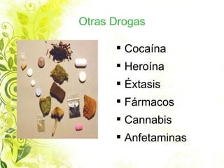 Otras Drogas Cocaína Heroína Éxtasis Fármacos Cannabis Anfetaminas 