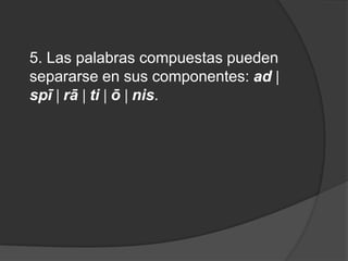 5. Las palabras compuestas pueden separarse en sus componentes: ad spī rā ti ō nis. 