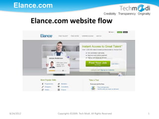 Elance.com

            Elance.com website flow




8/24/2012          Copyrights ©2009. Tech Modi. All Rights Reserved   1
 