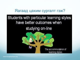 Яагаад цахим сургалт гэж?
www.mongolcampus.org
 